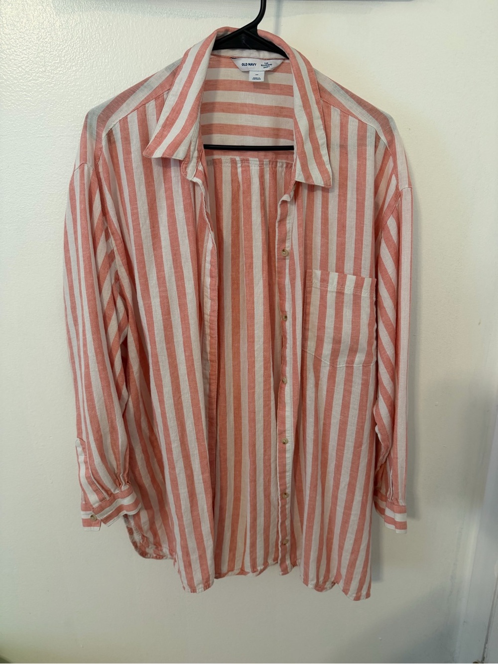 Old Navy Coral and White Striped Button-Down Shirt